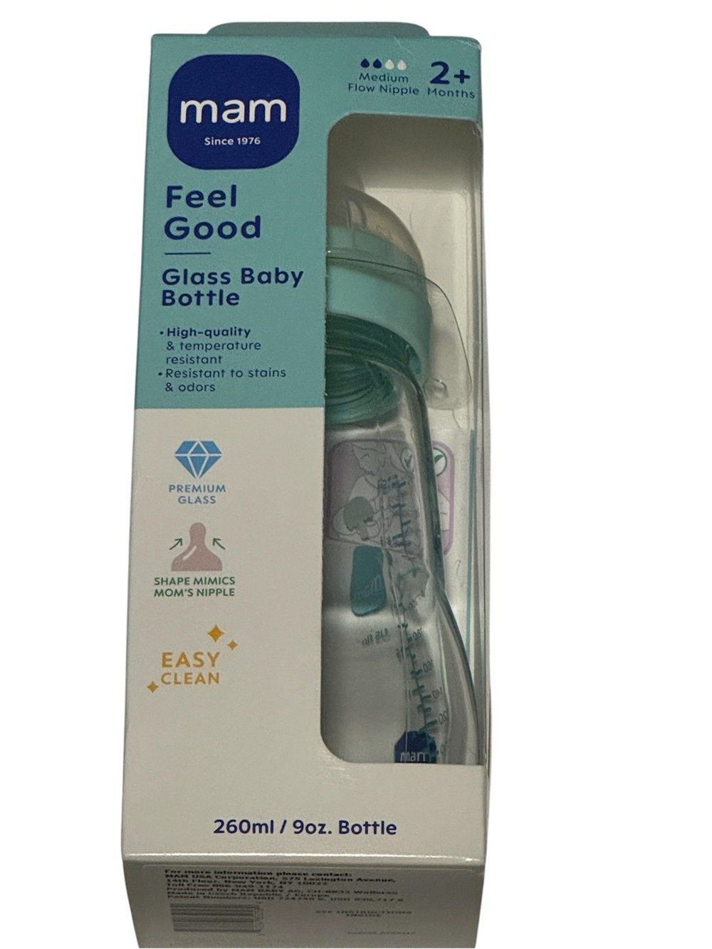 Feel Good Glass Baby Bottle - Aqua (260ml)